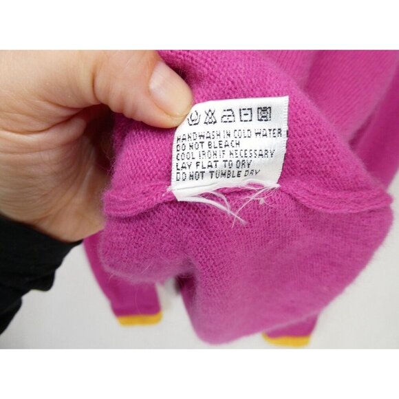 Vtg‎ Y2K Lambs Wool Blend Sweater Made in Italy Women XL Pink Neon Hearts Love - Picture 4 of 8